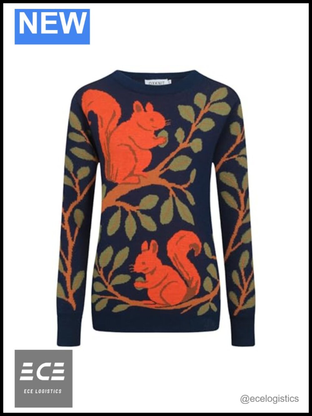 Knit Long Sleeve Sweater Retro Squirrel Tree Pattern Pullover